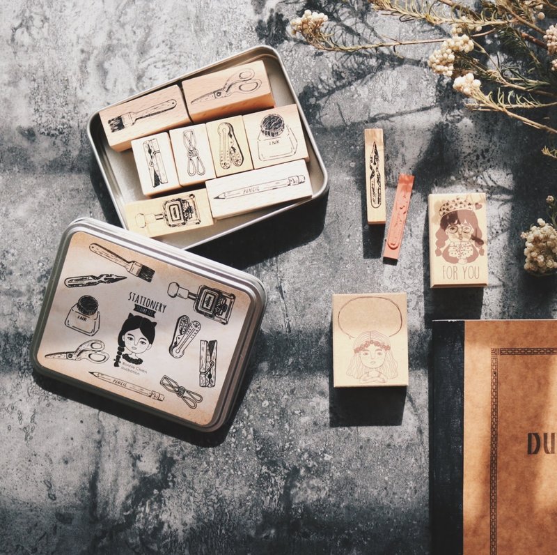组合 // 文具铁盒9入印章组+女神对话框+礼物女孩 ( 包邮 ) - 印章/印台 - 木头 