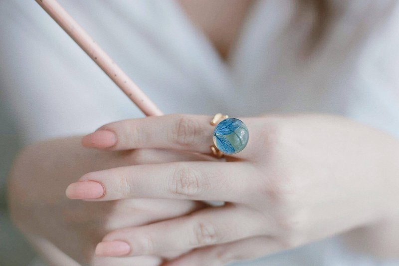 Hydrangeas - Branch ring (Gold) - 戒指 - 植物．花 蓝色