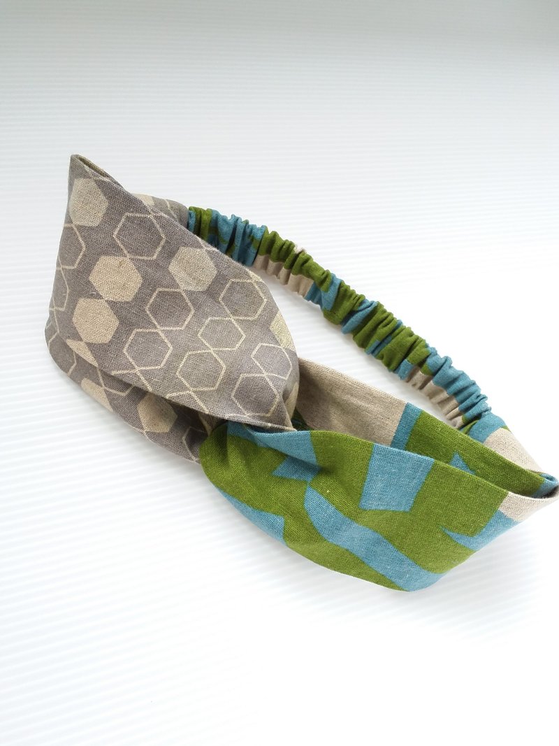 灰绿双面棉麻手工发带 - 发带/发箍 - 棉．麻 绿色