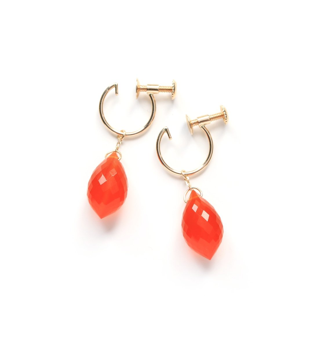 Single carnelian large (chandelier cut) K10 Clip-On~ESPOIR~ - 耳环/耳夹 - 宝石 橘色