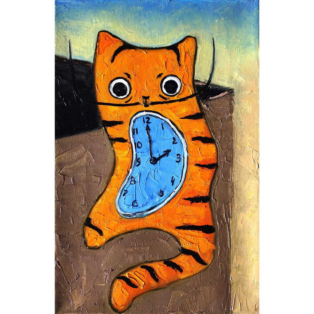 Abstract Cat Painting Oil Pet Original Art Animal Artwork Impasto Canvas Art - 海报/装饰画/版画 - 颜料 多色