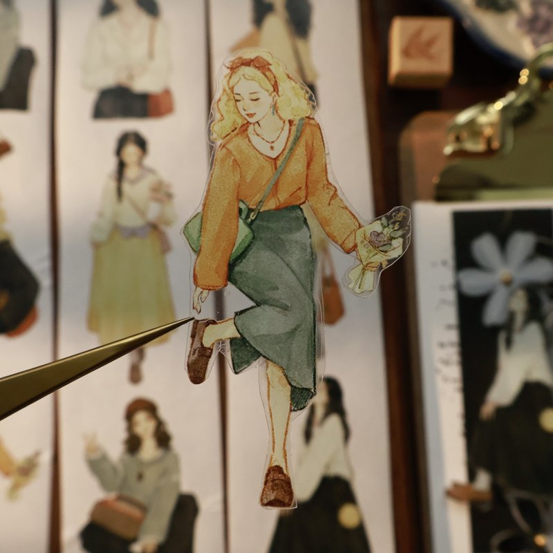 壹洱文創新品切模【復古女郎】復古人物切模和紙膠帶素材貼紙 - 纸胶带 - 其他材质 紫色