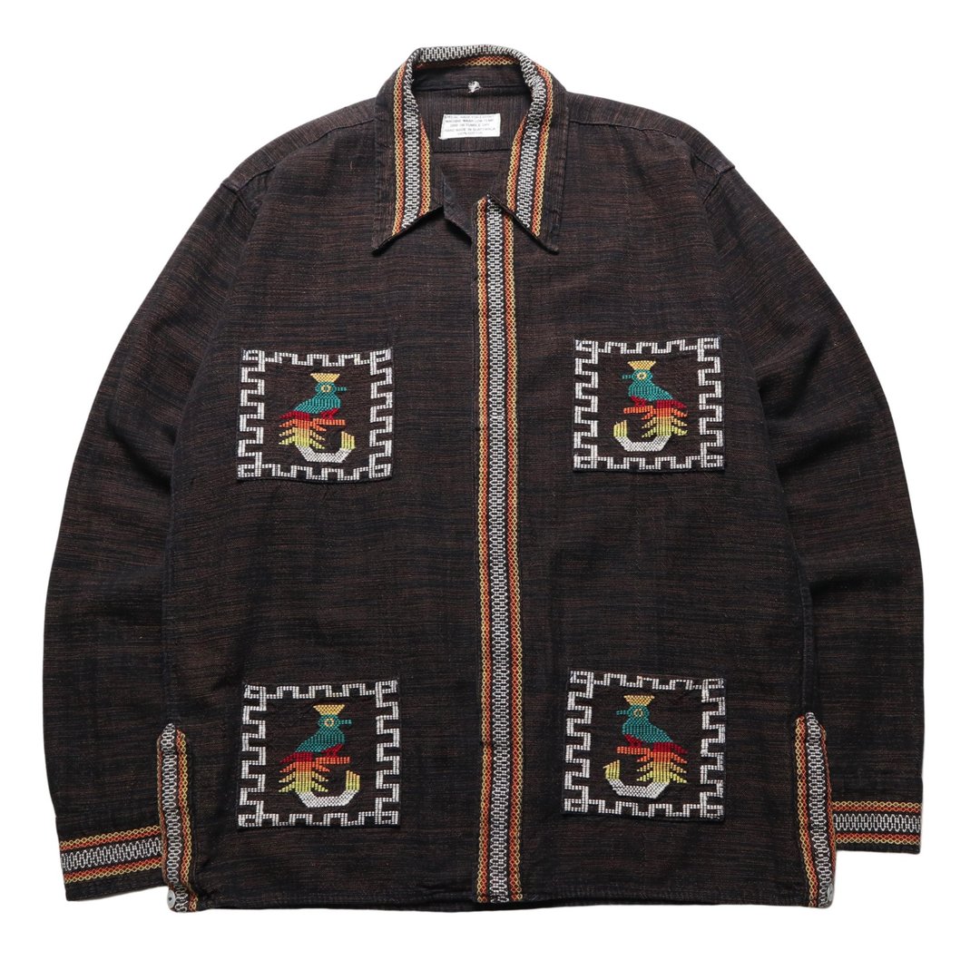 深咖啡色危地马拉手工刺绣衬衫 Guatemala Quetzal Shirt - 男装衬衫 - 棉．麻 咖啡色