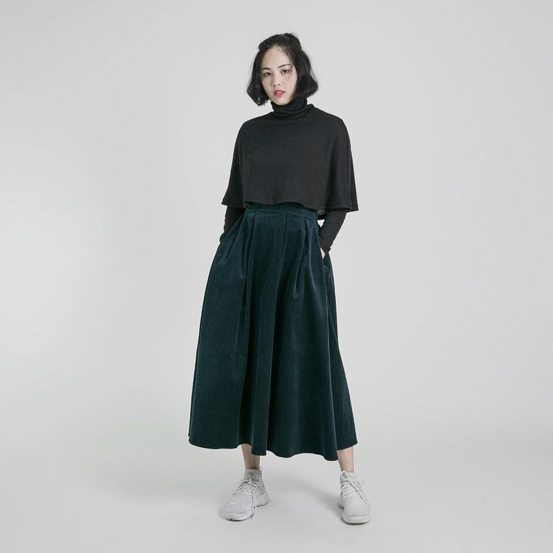 Joy 欢愉合褶长裙_8AF233_灯芯绒绿 - 裙子 - 棉．麻 绿色