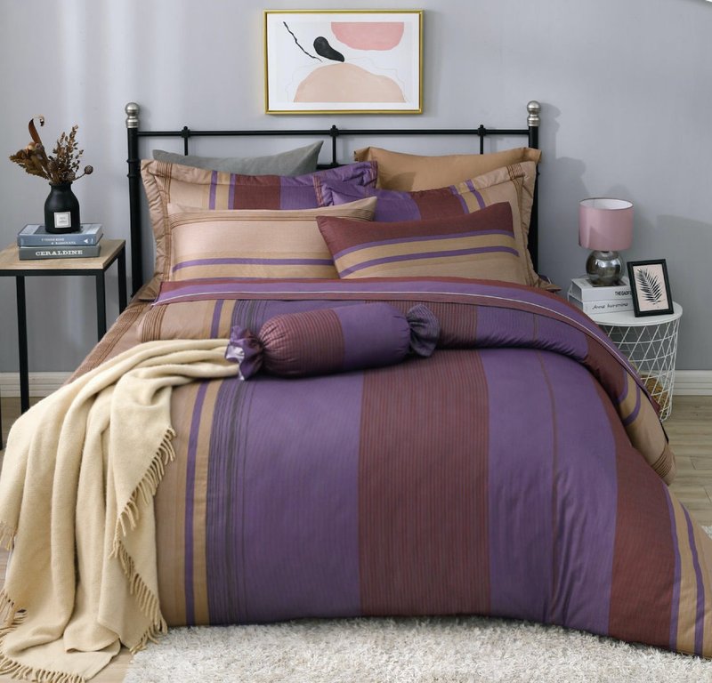 【R892 雅典女神】100% 40支精梳棉 七件式全套组 - 寝具 - 棉．麻 紫色