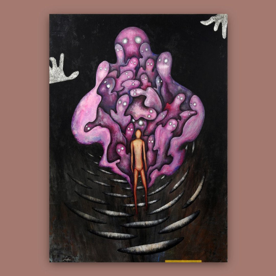 白手套下的斑驳双眼 /艺术挂画 /抽象画 /灵魂画作 /装饰油画 - 海报/装饰画/版画 - 颜料 紫色