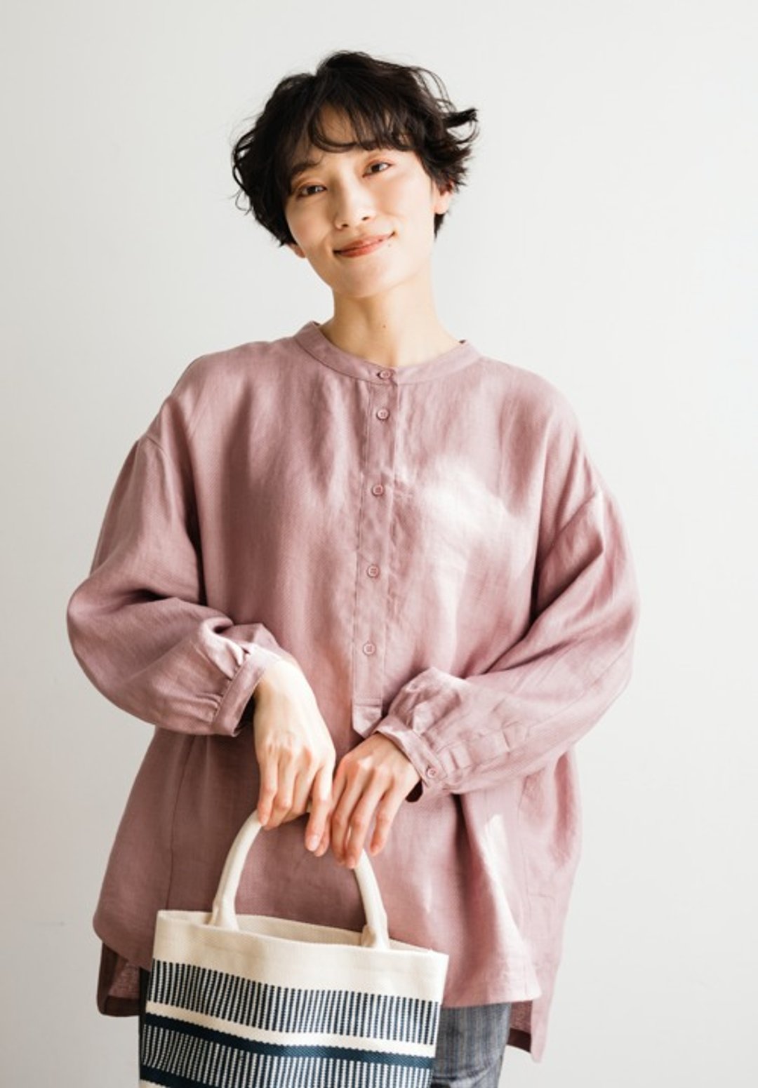 自然垂坠感 亚麻质感衬衫 100%亚麻 简约设计  浅柿色 240322-1 - 女装上衣 - 棉 