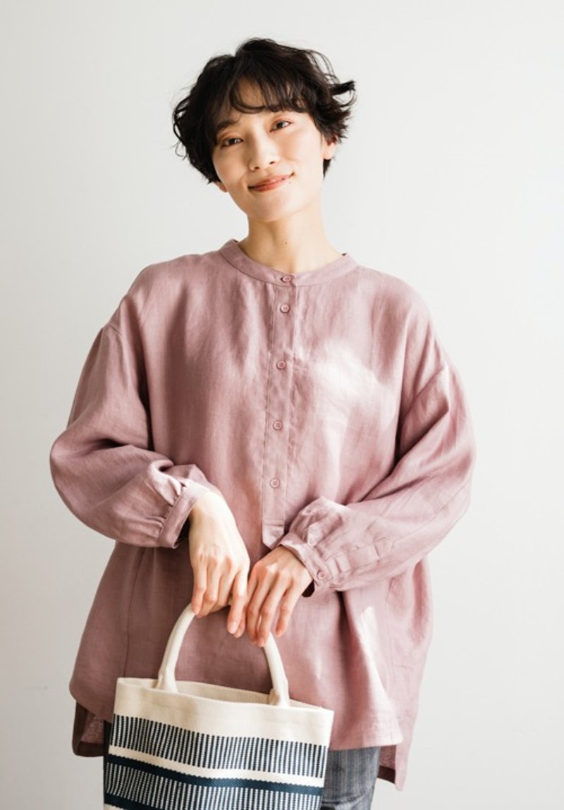自然垂坠感 亚麻质感衬衫 100%亚麻 简约设计  浅柿色 240322-1 - 女装上衣 - 棉．麻 