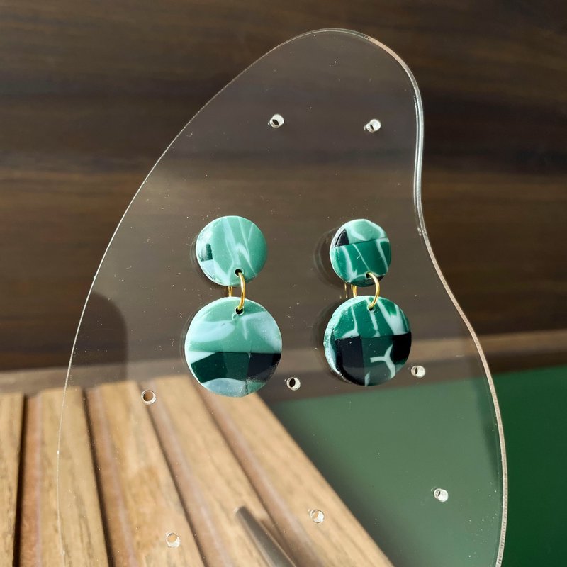 圆形垂坠耳环，绿松石色，深蓝色。 - 耳环/耳夹 - 其他材质 多色