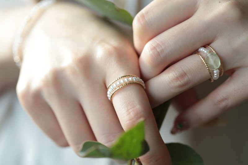 RINGS系列戒指 │珍珠戒指、葡萄石珍珠戒指 - 戒指 - 珍珠 白色