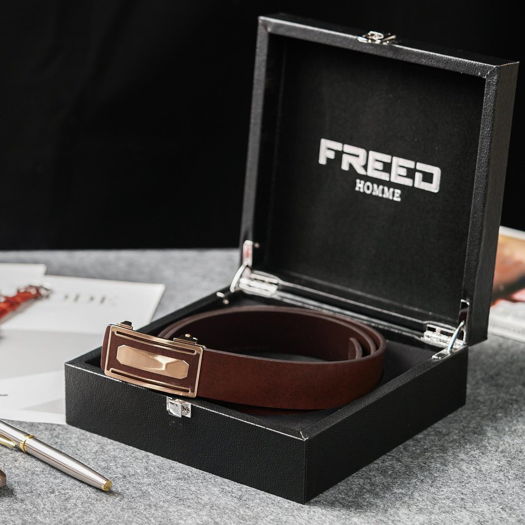 【FREED】金属方扣真皮皮带 皮革 送礼推荐 退休礼物 男生礼物 - 皮带/腰带 - 真皮 咖啡色