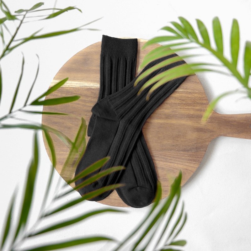 干燥感・机能美学罗纹袜∣抑菌∣极致黑∣22-26 cm∣双针筒、MIT - 袜子 - 棉．麻 黑色