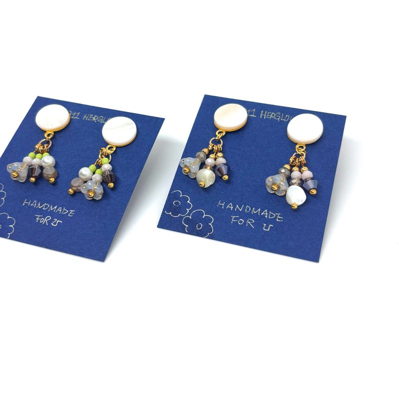 月下花序 Lunar Flora 原创流苏耳环 贝壳 捷克琉璃 贝壳珠 复古 - 耳环/耳夹 - 其他材质 白色