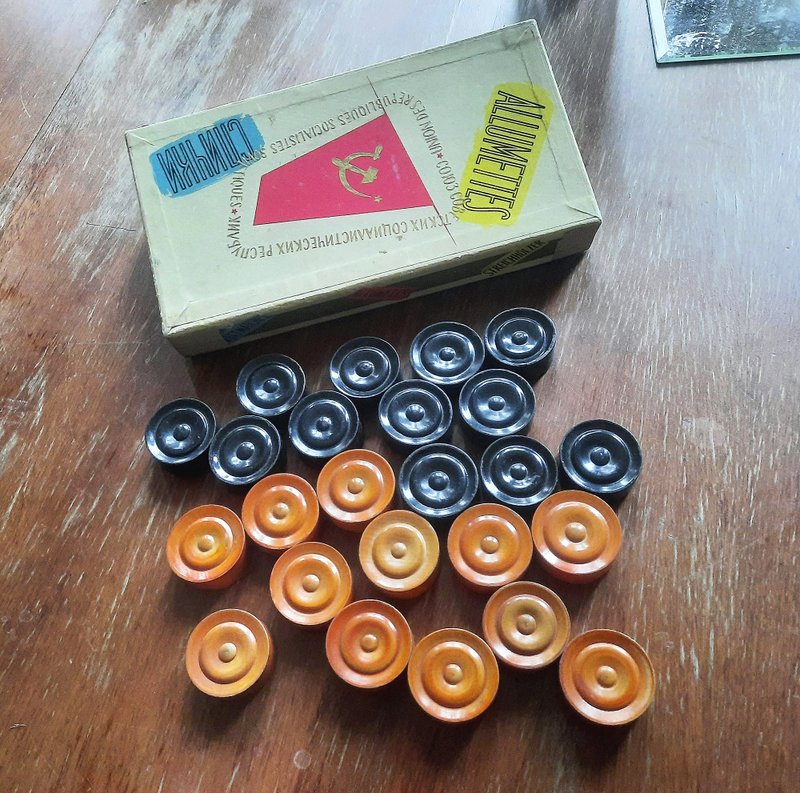 大苏联木制跳棋复古 –棕黑色草稿苏联 allumettes 盒子 - 桌游/玩具 - 木头 