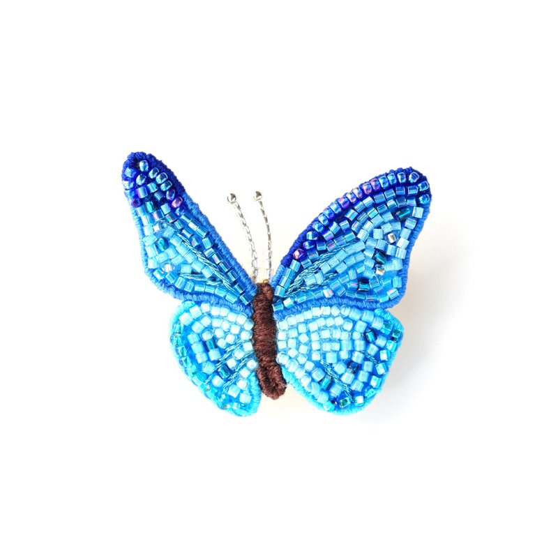 beaded embroidery butterfly brooch - 胸针 - 玻璃 蓝色
