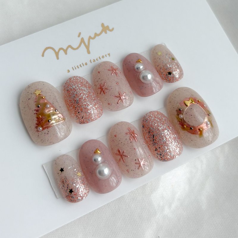 圣诞节/圣诞树/圣诞花圈 - 指甲油/指甲贴 - 其他材质 粉红色