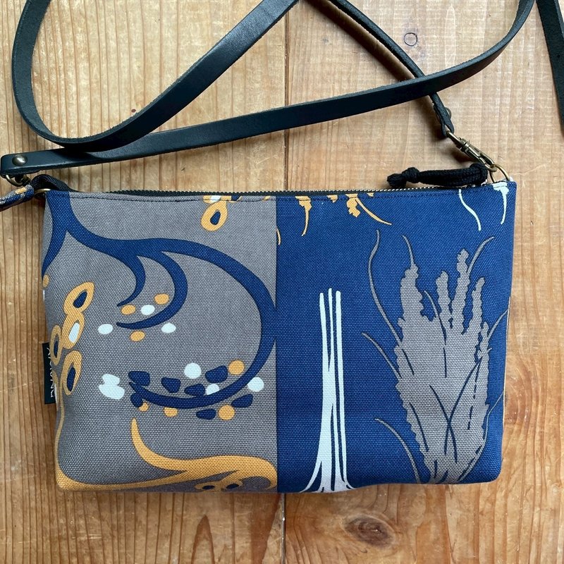 迷你斜背包 稻穗 好吃 稻穗 田园 深蓝_棕色 - 侧背包/斜挎包 - 棉．麻 绿色