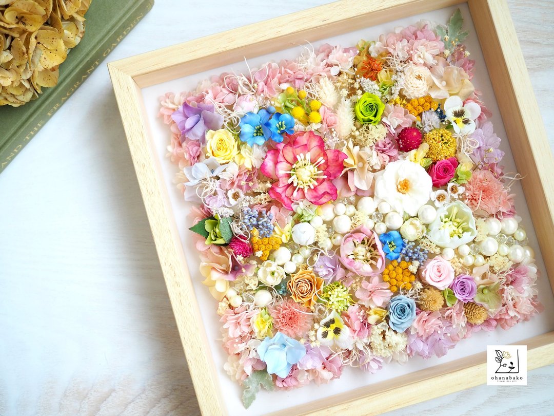 七彩鲜花_永生花和干燥花珍珠线框 30 平方尺寸 ohanabako-30 - 干燥花/捧花 - 植物．花 多色