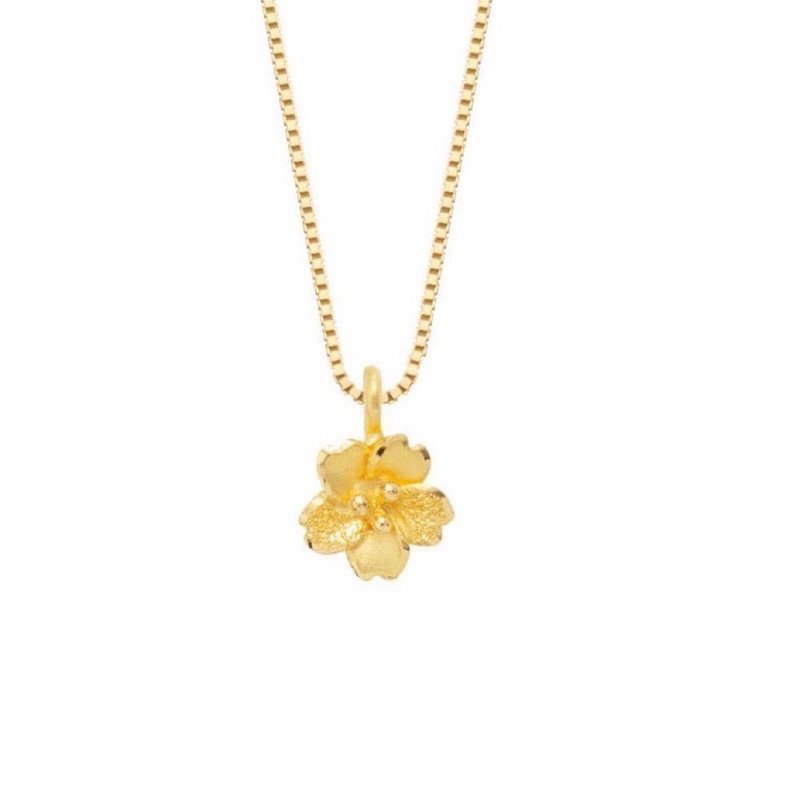 藏宝箱金饰 9999黄金纯金 气质花朵坠子/项链 - 项链 - 24k 金 金色