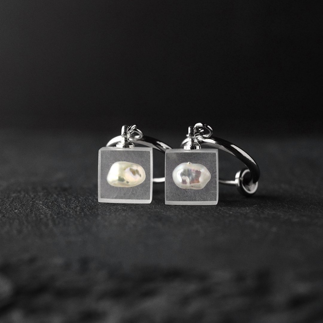 Pearl Clip-On, Simple, Surgical Stainless Stainless Steel, Resin, Silver, Birthday Gift, Wedding, Invitation - 耳环/耳夹 - 珍珠 透明