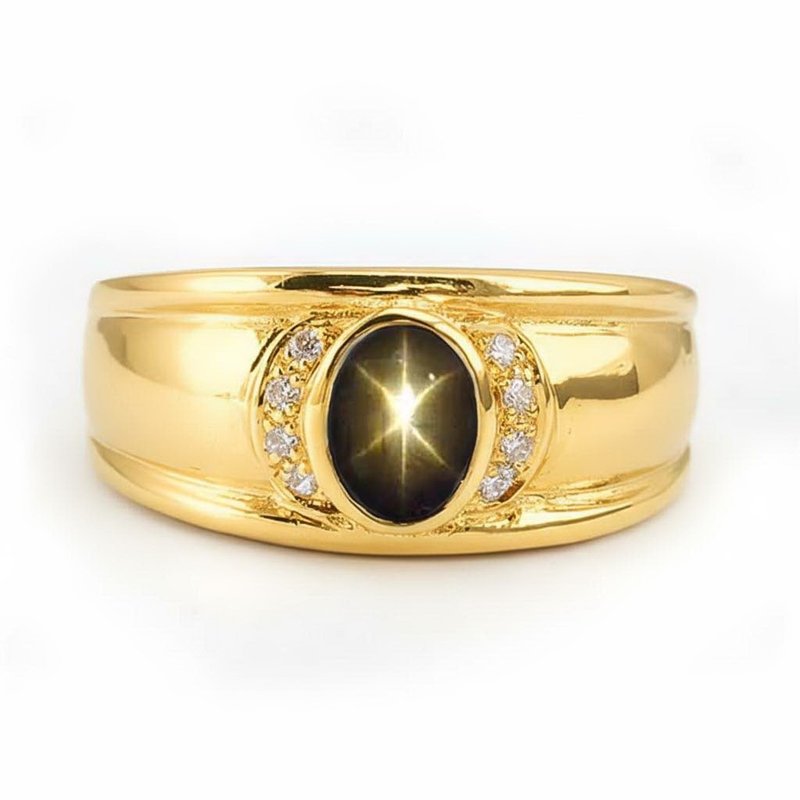 8 x 6 毫米 天然星光石 925 纯银戒指 婚戒或生日戒 - 戒指 - 纯银 蓝色