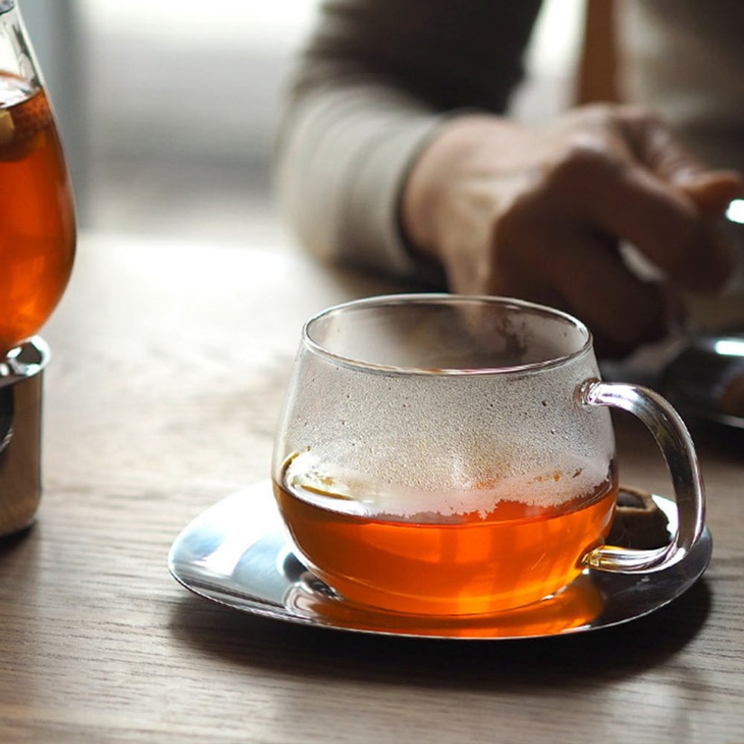 日本KINTO UNITEA 玻璃杯盘组230ml (不锈钢杯盘) - 茶具/茶杯 - 玻璃 透明