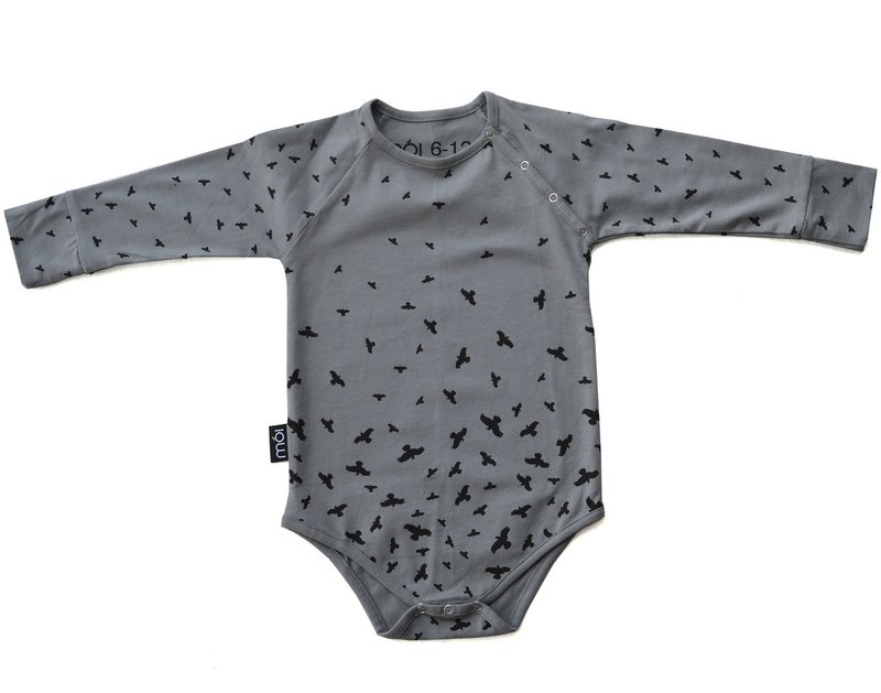 Moi Kids 冰岛有机棉童装长袖包屁衣0M至6M 灰色小渡 - 包屁衣/连体衣 - 棉．麻 灰色