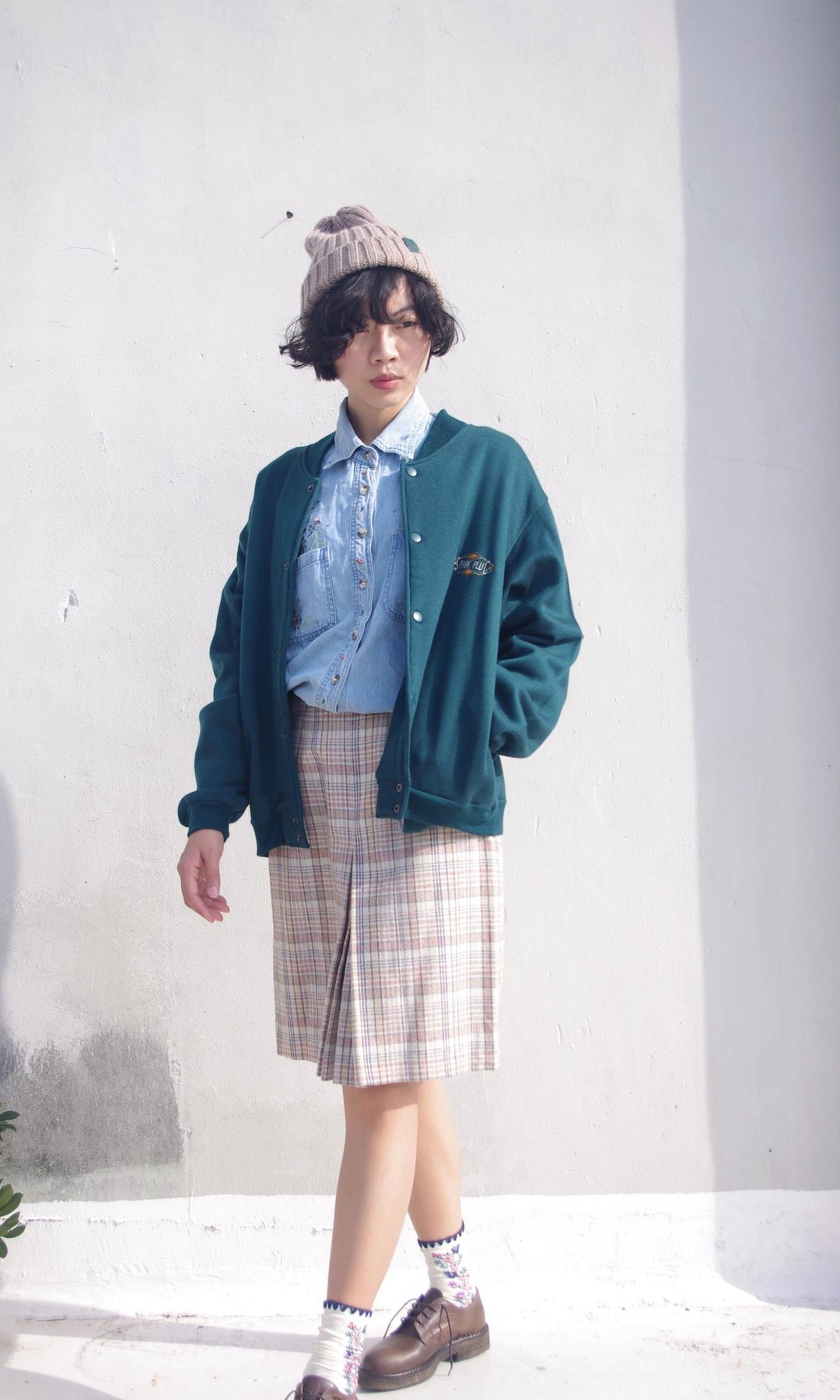 4.5studio-寻宝古着-复古绿学院风刺绣棒球外套 - 女装休闲/机能外套 - 其他材质 绿色