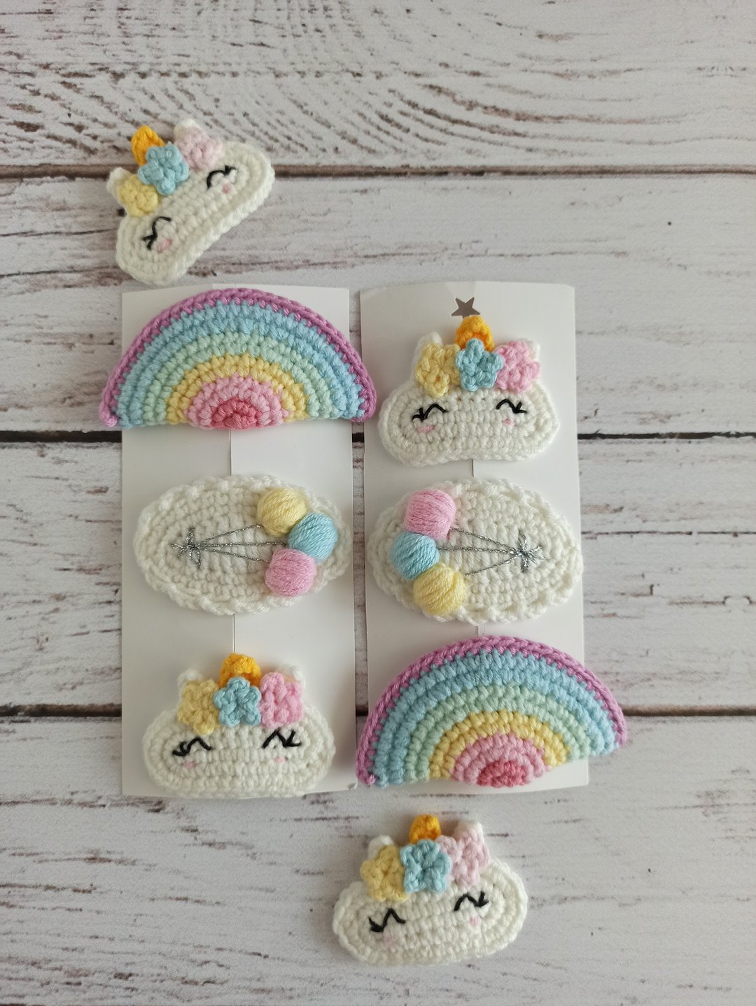 Children hairpin unicorn ,hair ornament rainbow ,crochet hairpin for girl, - 发饰 - 棉 多色