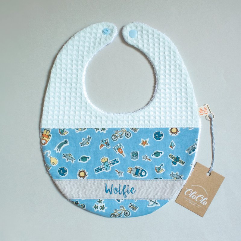 LIBERTY英国布 绣名 定制名字 围兜 口水巾 口水肩 弥月礼盒 宝宝 - 围嘴/口水巾 - 棉．麻 蓝色