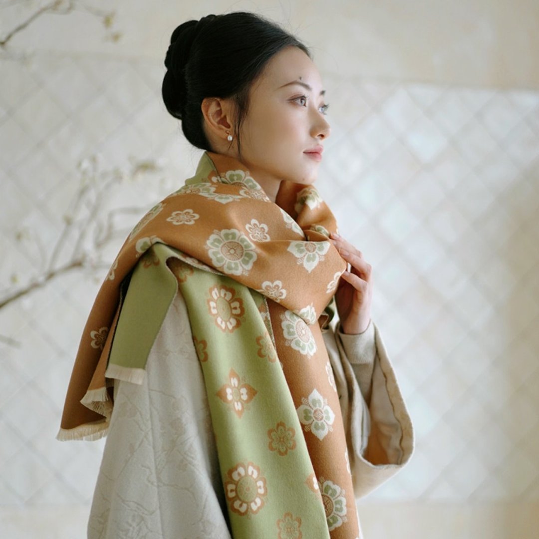 【唐风宝相花】新中式复古/双面仿羊绒披肩 - 围巾/披肩 - 其他材质 绿色