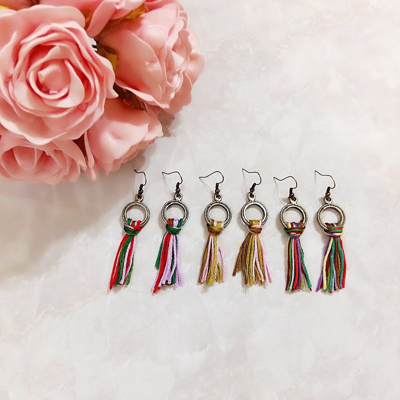 ::愉悦流苏系列:: 可爱古铜青撞色波西米亚风流苏耳环 / ::Jolly Tassel Collection:: Antique Bronze Bohemia Tassel Dangle Drop Earrings - 耳环/耳夹 - 其他材质 多色