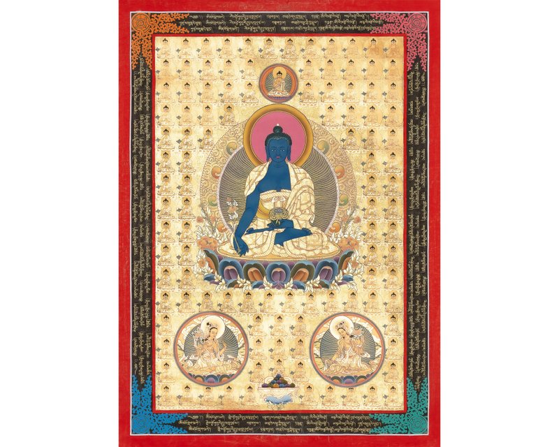 薦め如来 108仏 手作りタンカ絵画 金箔の傑作 - 墙贴/壁贴 - 其他材质 多色