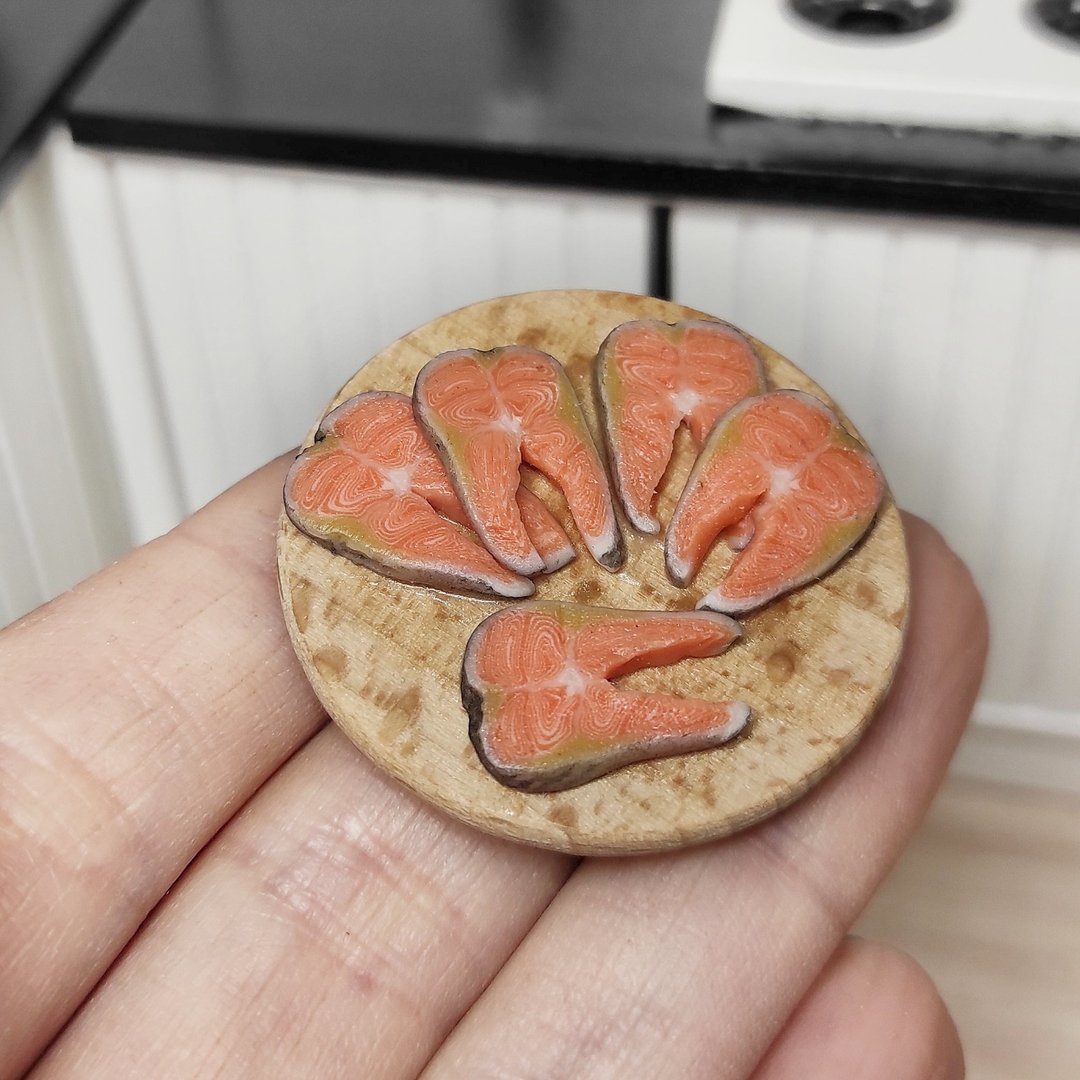 Realistic fish steak, food for dolls, fish for dolls, doll house, gift idea - 玩具/玩偶 - 粘土 