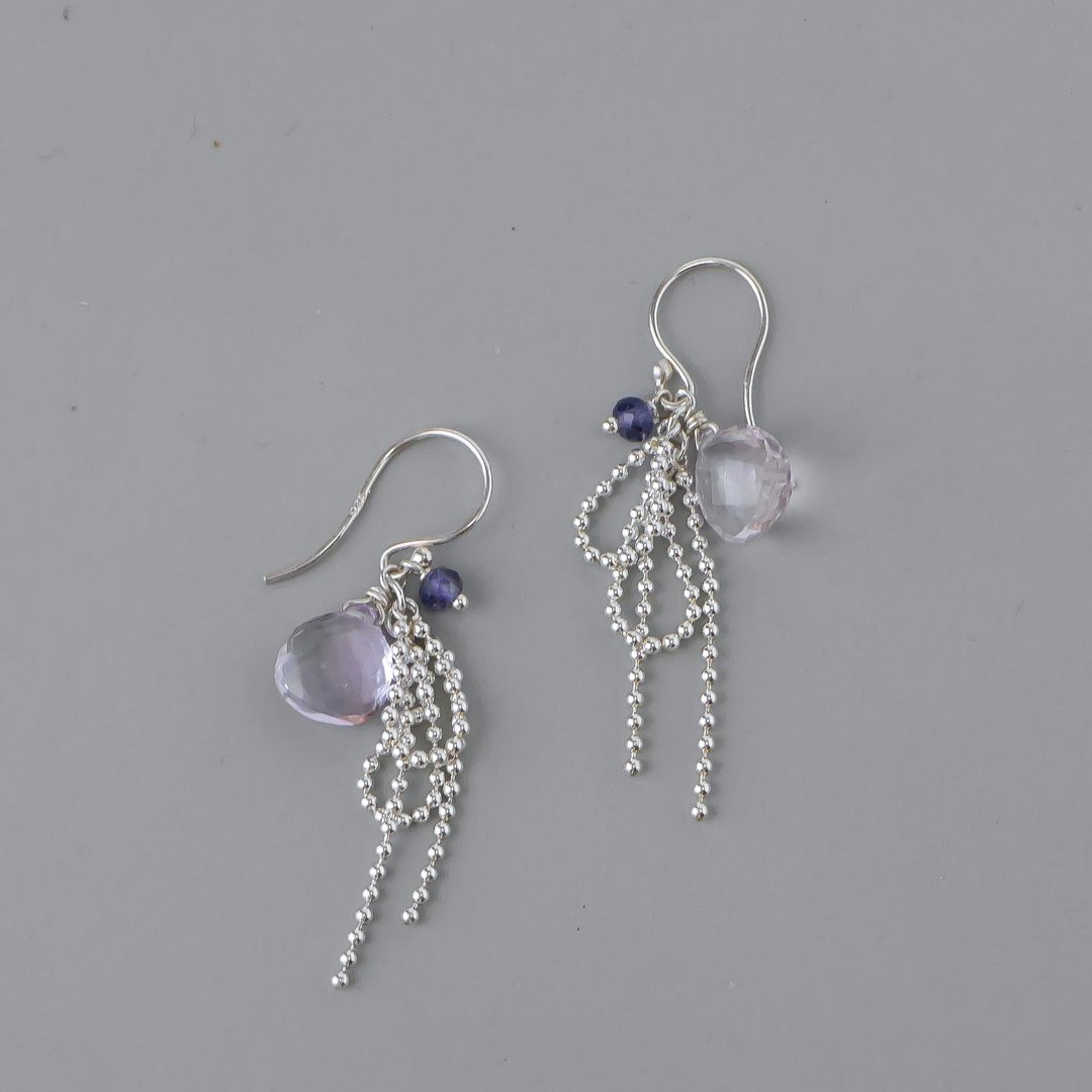 Pinkoi 代购 - Silver925 粉色紫水晶 mini Ribbon 耳环 [1092_PK] - 耳环/耳夹 - 宝石 粉红色