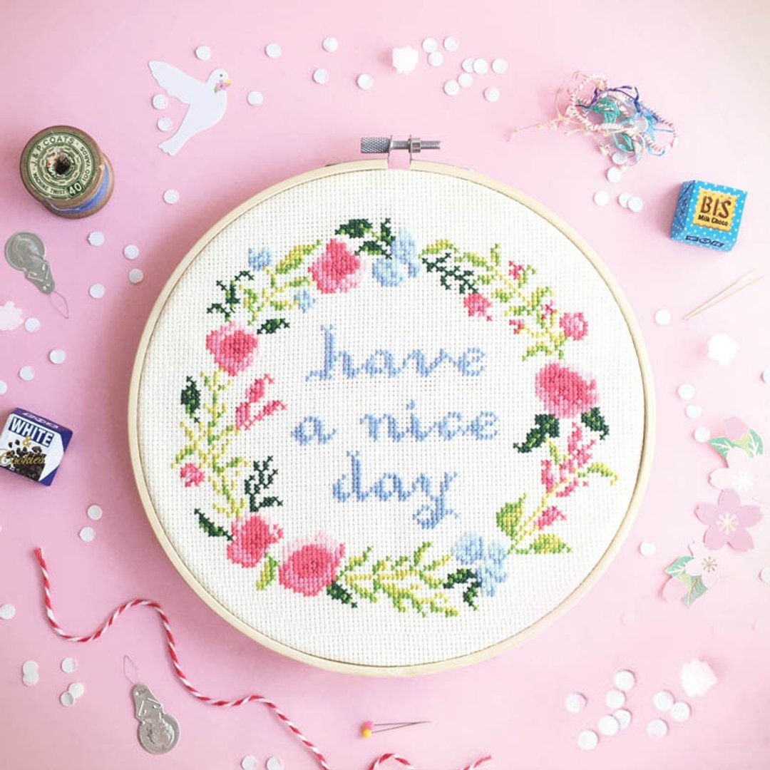 十字绣材料包 - Have a nice day. - 编织/刺绣/羊毛毡/裁缝 - 其他材质 粉红色