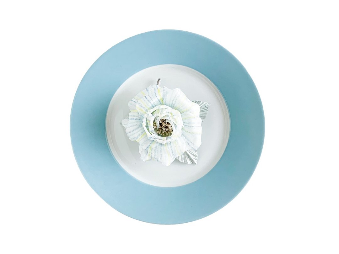 Corsage: hand-painted stripe × silk rose (blue × yellow series) - 胸花/手腕花 - 丝．绢 多色