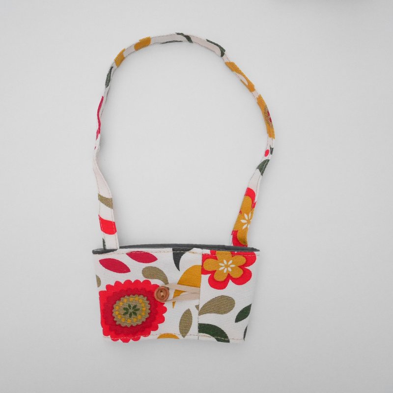 白底大花环保杯套 - 随行杯提袋/水壶袋 - 棉．麻 