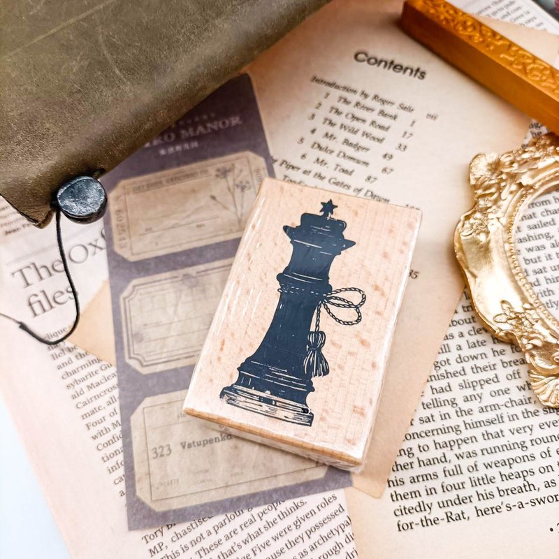 S095W_我的國王My King/ 櫸木印章 Wood Rubber Stamp - 印章/印台 - 木头 卡其色