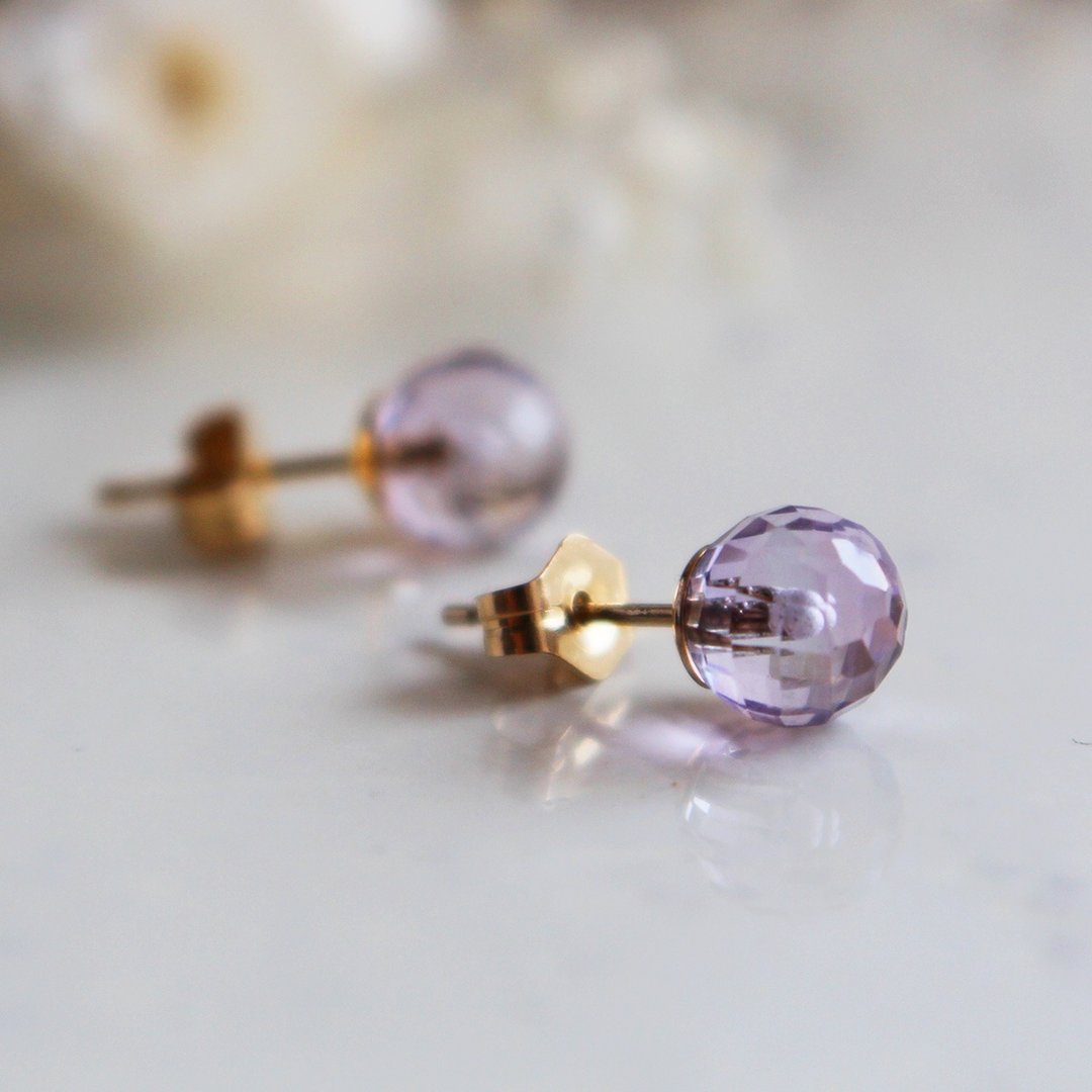 Pinkoi 代购 - ✨二月诞生石✨ 紫水晶<薰衣草色/宝石品质>耳针(K14GF) - 耳环/耳夹 - 宝石 紫色