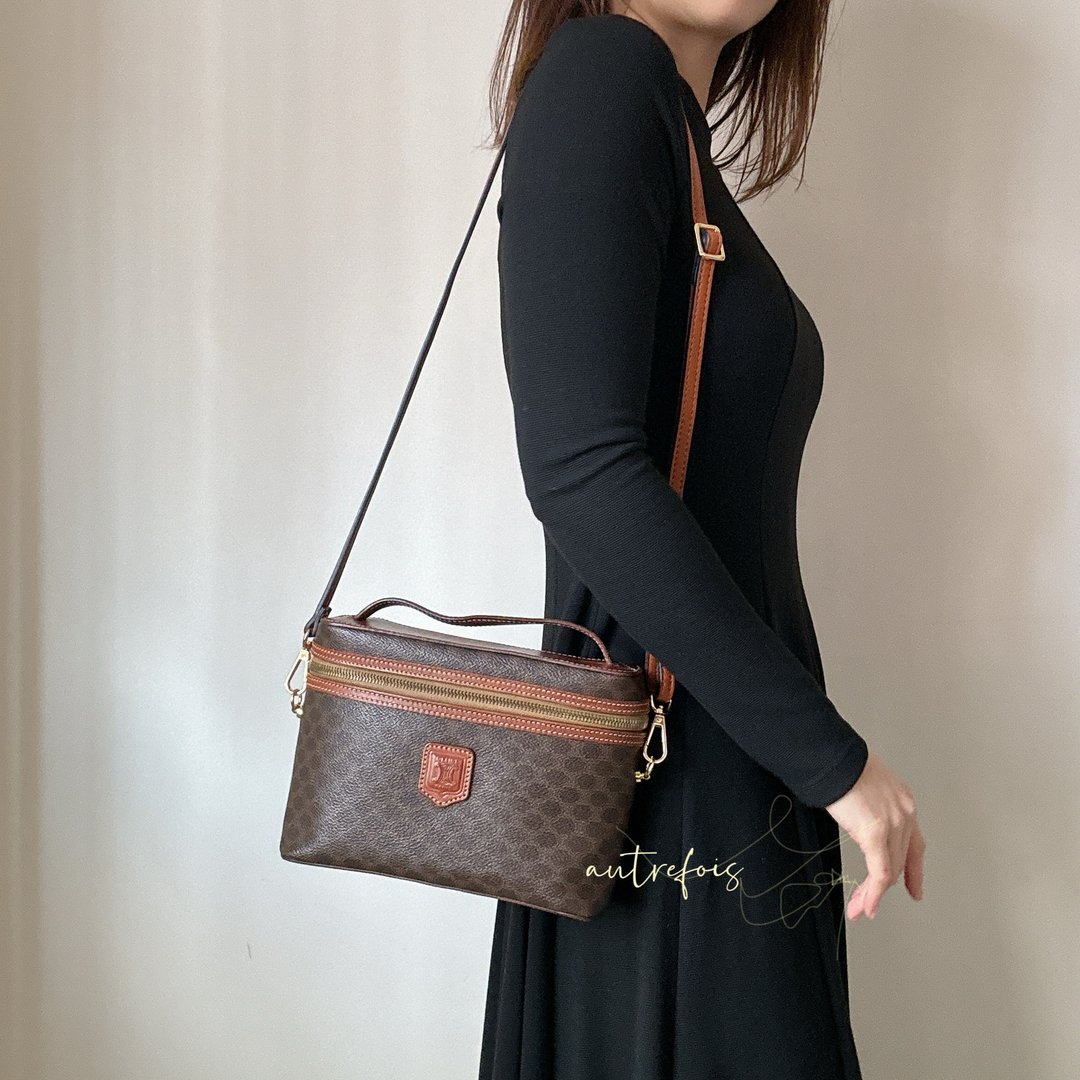 中古美品 Celine 赛琳 老花化妆盒手袋 Macadam Vanity Case - 侧背包/斜挎包 - 真皮 咖啡色