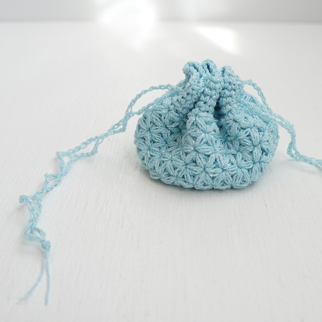 Ba-ba handmade  Crochet Drawstring mini-bag with string  No.KPPRH2 - 化妆包/杂物包 - 其他材质 蓝色