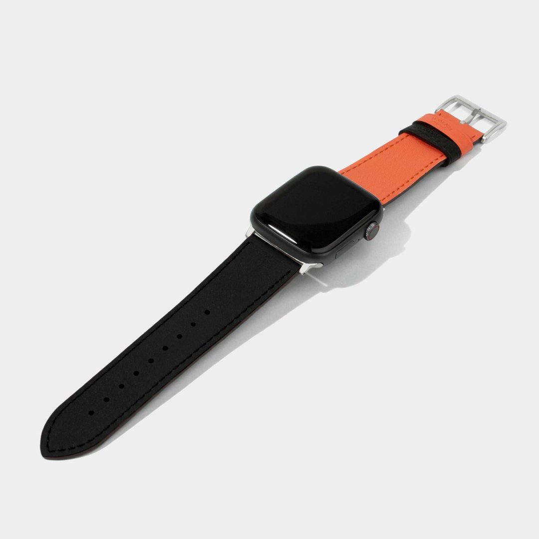 Apple Watch 表带 - 双面橙黑色牛皮 24mm 表带 - 表带 - 真皮 橘色
