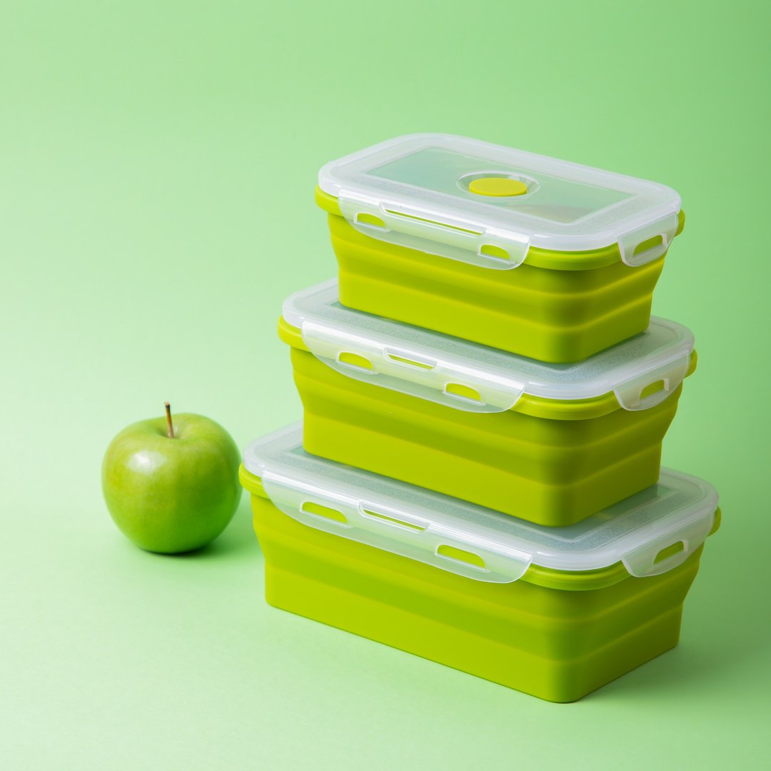 Collapsible colorful silicone box set - Green Tree Set - 便当盒/饭盒 - 硅胶 绿色
