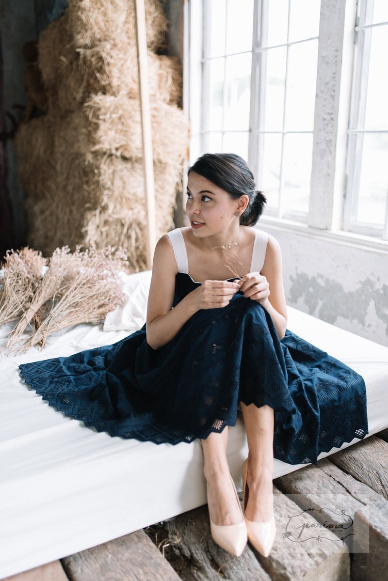 ASTER DRESS - 洋装/连衣裙 - 棉．麻 蓝色