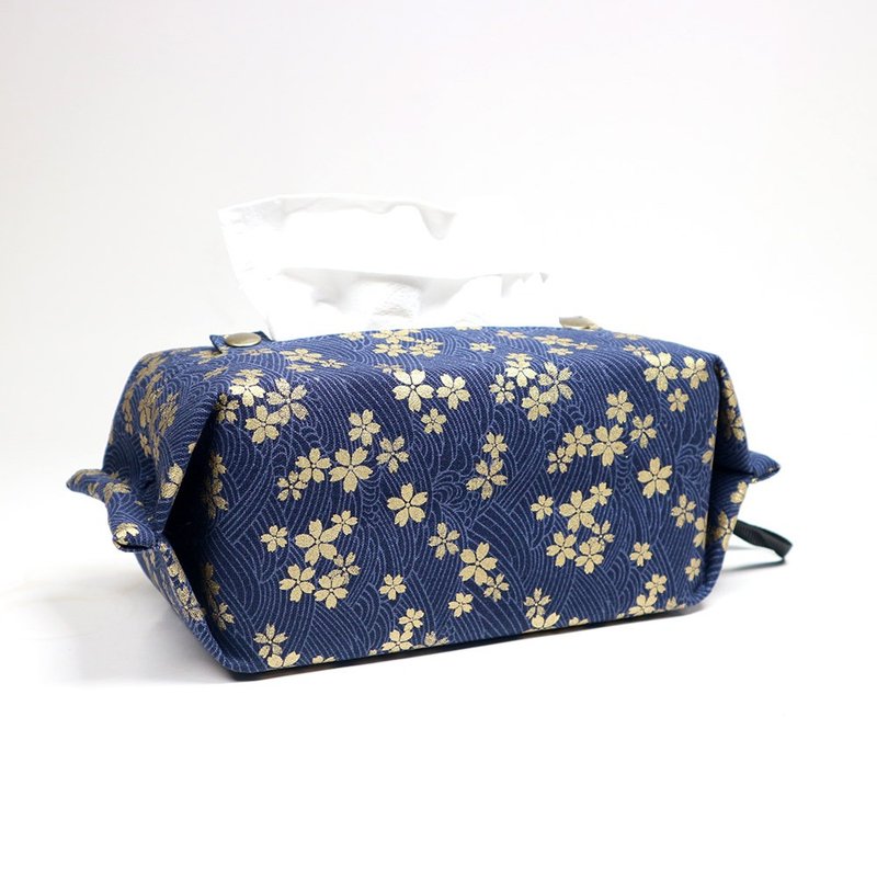 吊挂式 卫生纸套 面纸套 - 樱花 (蓝) - 纸巾盒 - 棉．麻 蓝色