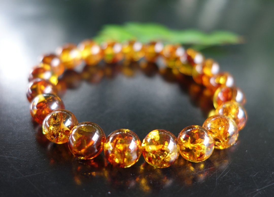 Amber 琥珀 天然缅甸金珀手链9.3克 植物珀 花珀 非二代琥珀 - 手链/手环 - 半宝石 橘色