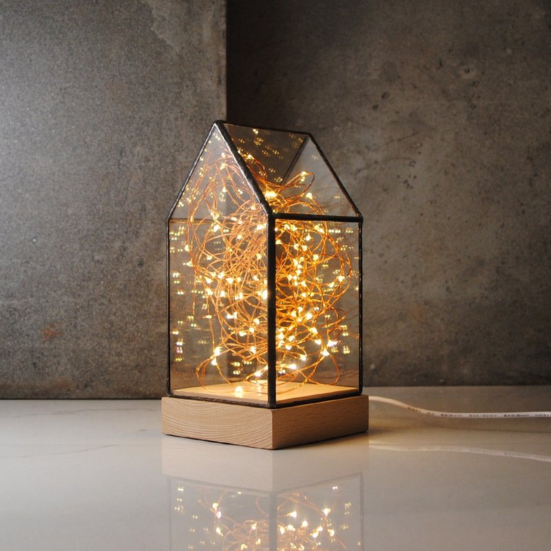 情人节23cm【小房子天然木玻璃灯】我&你=甜蜜的家 Sweet Home 实木玻璃台灯 夜灯 居家玻璃摆设 圣诞礼物 新婚夫妻我们的家 - 灯具/灯饰 - 玻璃 橘色