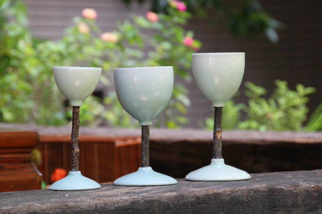 樱花木陶瓷红酒高脚杯(一组三只) - 酒杯/酒器 - 陶 多色