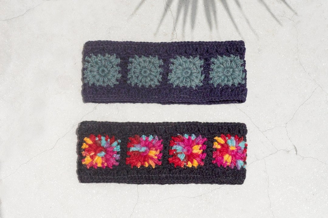 羊毛编织缤纷发带/boho headband/针织花朵钩织发带/内刷毛编织 - 发饰 - 羊毛 多色